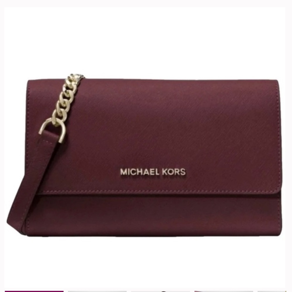 Michael Kors Jet Set Convertible Bag Wallet Crossbody in Merlot Burgundy